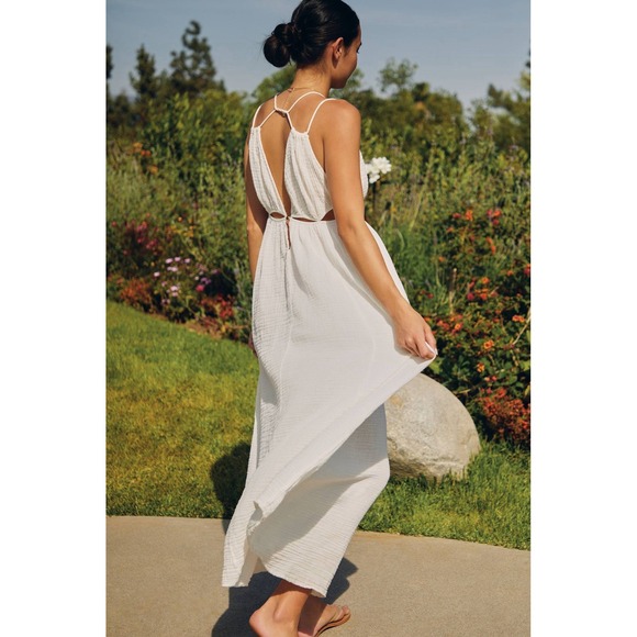 Anthropologie Gauzy Cutout Cover-Up Maxi Dress Off White Size XS Swim Beach - Picture 6 of 7